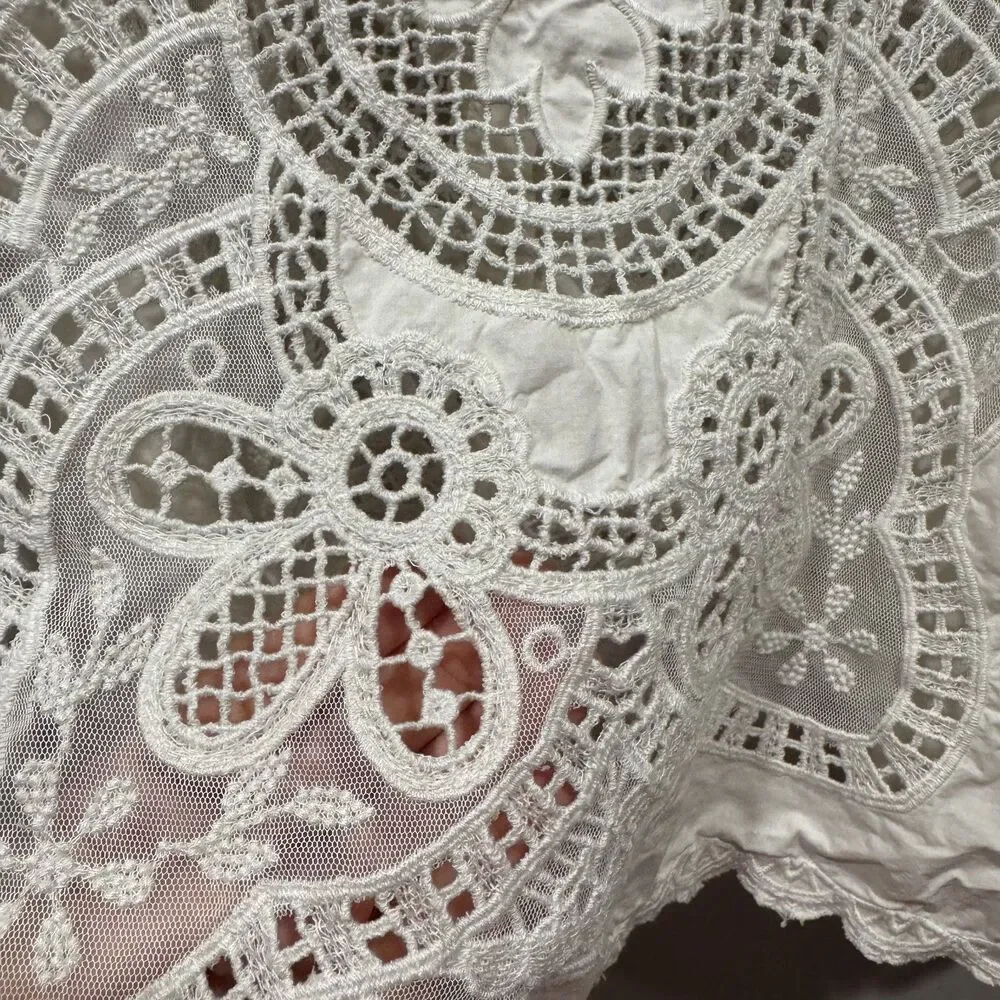 Banana Republic Top Marianna Lace Cotton White Peasant Victorian Women sz Medium
